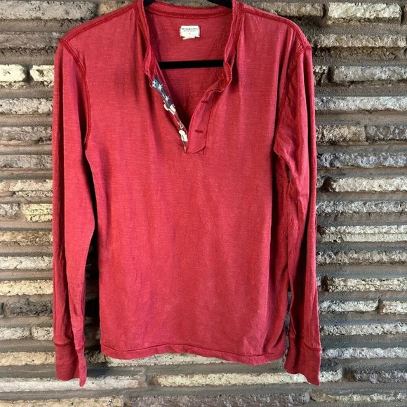 Denim & Supply Ralph Lauren Men's Red Henley Flag Placket Long Sleeve Rugby - Picture 4 of 5